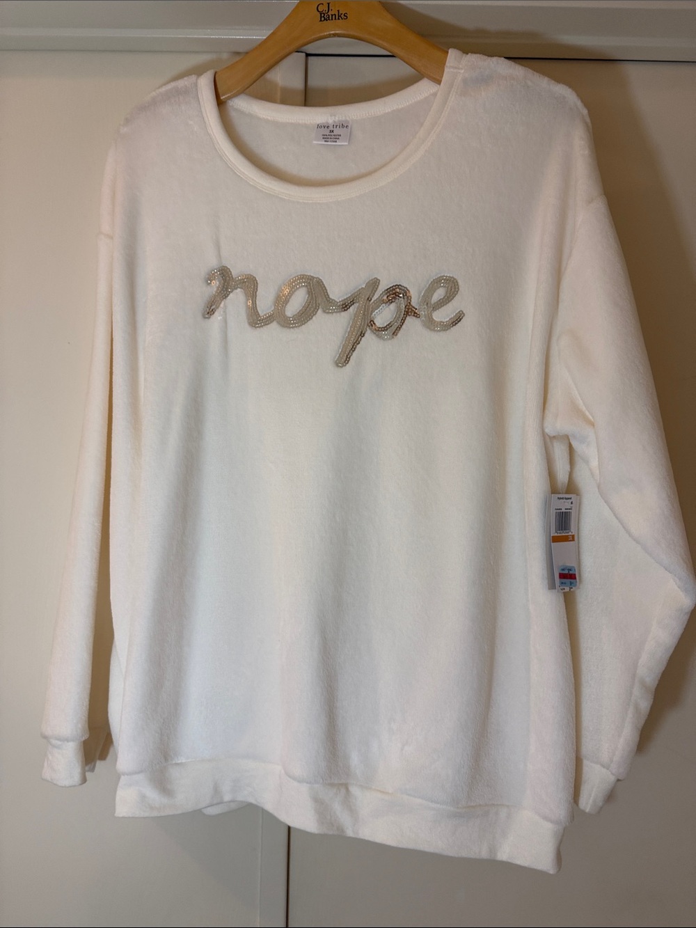 Love Tribe White Sequin Sweatshirt Super Soft ‘nope’